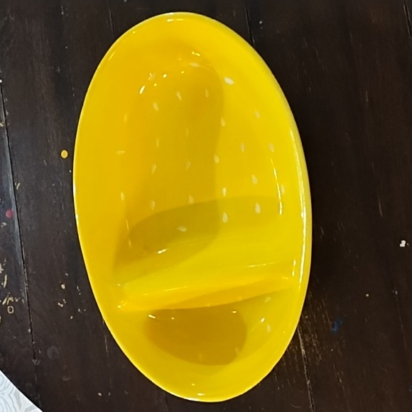 Double Dip Ceramic Serving chips vegetable platter dish Yellow 💛 - Picture 1 of 6